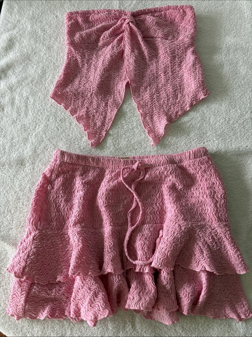 Women's Pink Ruffle Knit Skirt Set - Two-Piece